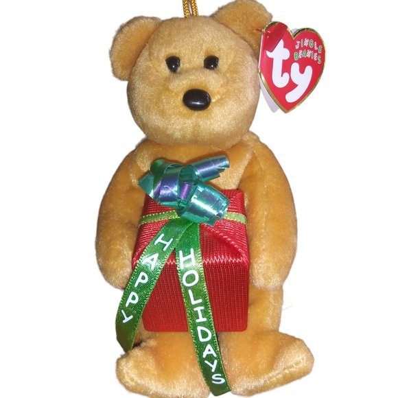 TY Jingle Beanies GIFTS Happy Holidays Present Stuffed Bear Plush Ornament 2005 - Picture 2 of 8